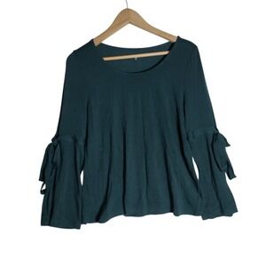Garnet Hill Tie-Detail Bell-Sleeve Knit Top Size XS Forrst Green